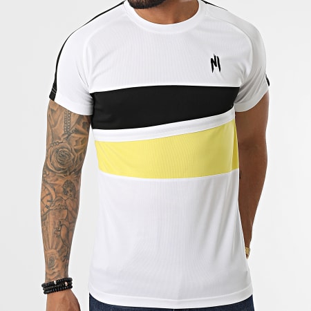 NI by Ninho - Maglietta Magnum bianca, nera e gialla a righe