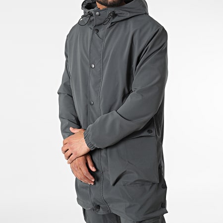 Ikao - LL559 Set giacca e pantaloni da jogging con cappuccio grigio antracite