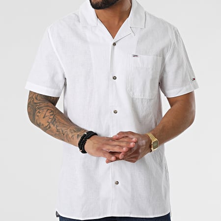 Tommy Jeans - Chemise A Manches Courtes Spring Linen Camp 2976 Blanc