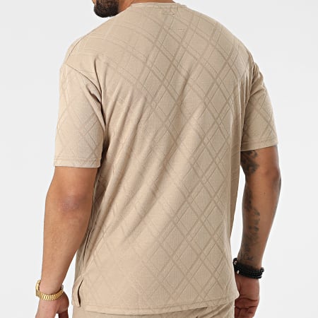Classic Series - Conjunto de camiseta extragrande con bolsillo en el pecho y pantalones cortos para correr PP6001-6002 Beige