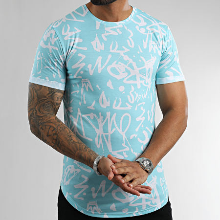 LBO - Camicia oversize stampata con risvolto 2474 Graffiti blu pastello