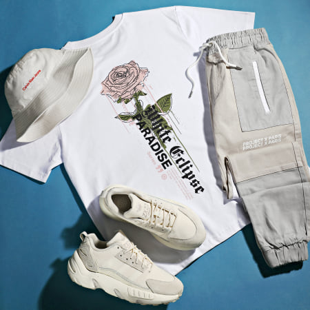 Luxury Lovers - Camiseta Oversize Large Paradise Roses Blanco