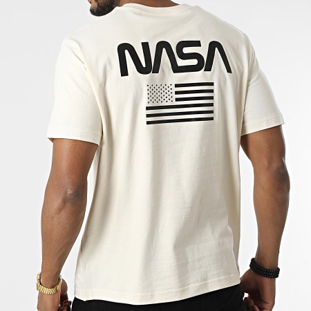 NASA - Camiseta extragrande beige con bandera grande