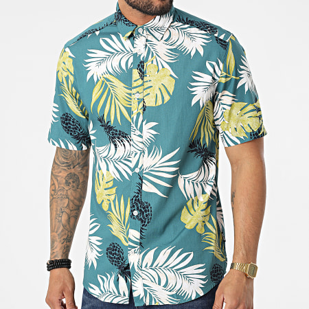 Only And Sons - Chemise A Manches Courtes Dirk Turquoise Foncé Floral