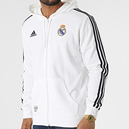 Adidas Sportswear - Sweat Zippé Capuche A Bandes Real Madrid DNA HD1314 Blanc