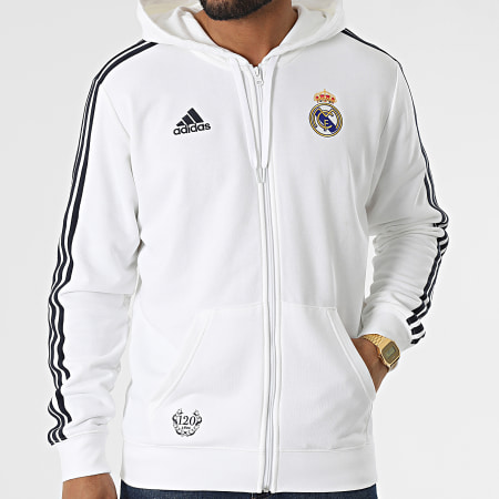 Adidas Sportswear - Real Madrid DNA HD1314 Top con zip e cappuccio a righe bianche