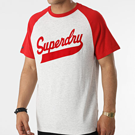 Superdry - Camiseta de béisbol americana vintage M1011324A gris jaspeado rojo