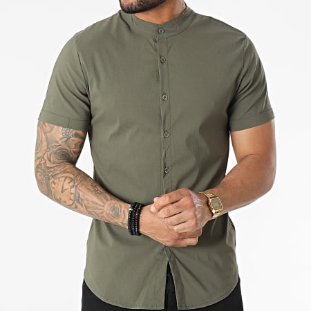 Uniplay - Camicia a maniche corte collo Mao UP-C115 Verde kaki