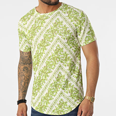 Frilivin - Tee Shirt Oversize 15805 Beige Vert Clair Floral