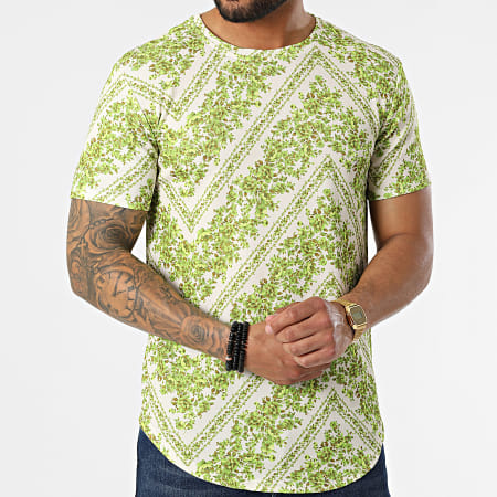 Frilivin - Tee Shirt Oversize 15805 Beige Vert Clair Floral