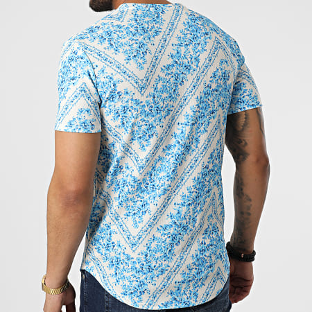 Frilivin - Tee Shirt Oversize 15805 Beige Bleu Clair Floral