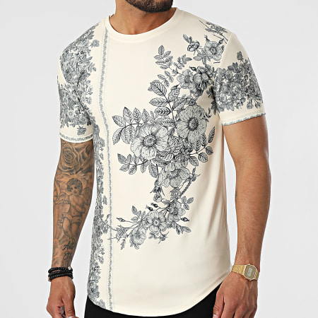 Frilivin - Tee Shirt Oversize 15808 Beige Gris Floral