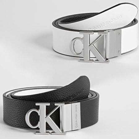 Calvin Klein - Cinturón Mujer Reversible Redondo Mono Placa 9835 Negro Blanco