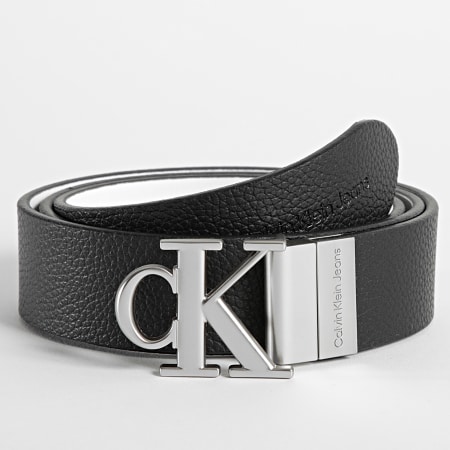 Calvin Klein - Cinturón Mujer Reversible Redondo Mono Placa 9835 Negro Blanco