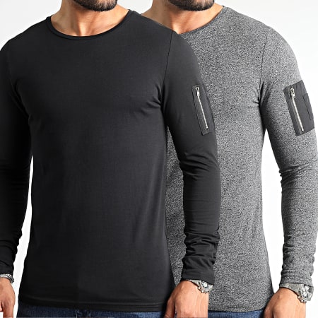 LBO - Set di 2 T-shirt a maniche lunghe Bomber nero e grigio antracite 2494