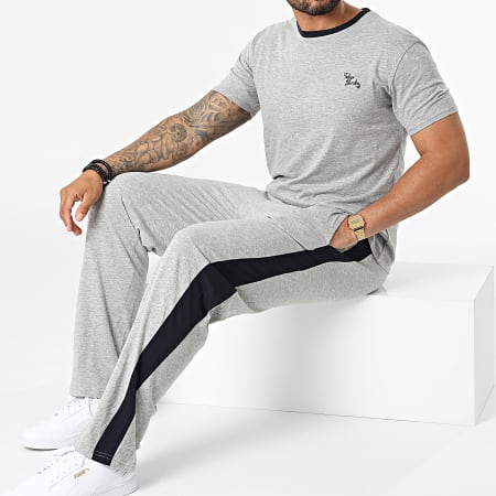 Tokyo Laundry Set di pantaloni da jogging e maglietta a strisce mutevoli Grigio scuro Navy Ryses