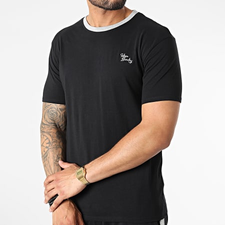 Classic Series - Conjunto de camiseta y pantalón de jogging a rayas cambiantes Negro Gris jaspeado