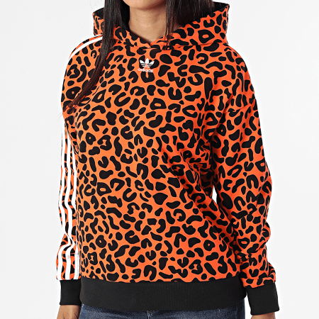 Adidas Originals - Felpa con cappuccio Leopard da donna HC4476 Arancione Nero