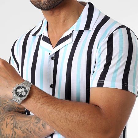 LBO - Camicia a maniche corte a righe 2511 Nero Bianco Blu Pastello