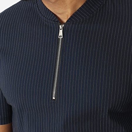Uniplay - Conjunto de camiseta con cuello con cremallera y pantalón corto a rayas UY847 Azul marino