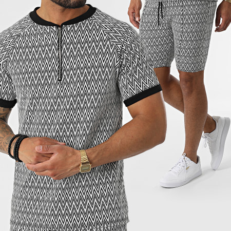 Uniplay - Conjunto de camiseta y shorts con cuello con cremallera UY853 Blanco Negro