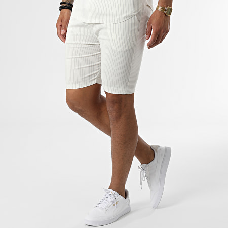 Uniplay - Maglietta a righe con scollo a zip e set di pantaloni corti UY847 Bianco