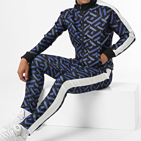 Uniplay - UP-ES-88 Set di giacca e pantaloni da jogging con zip a righe nere e blu navy