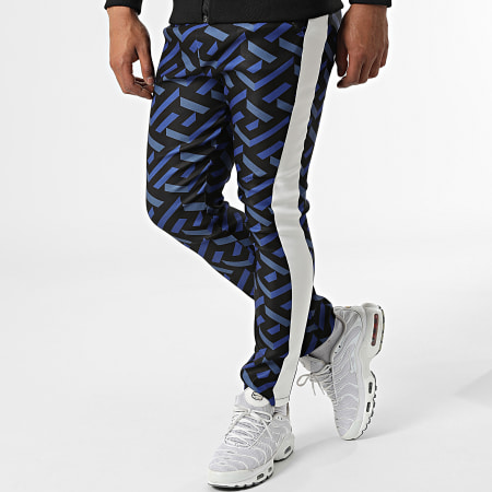 Uniplay - UP-ES-88 Set di giacca e pantaloni da jogging con zip a righe nere e blu navy