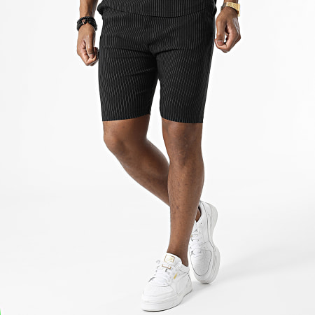 Uniplay - Maglietta a righe con scollo a zip e set di pantaloni corti UY847 Nero