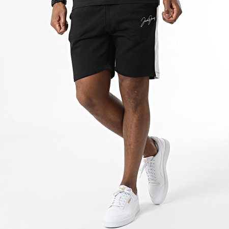 Jack And Jones - Set di maglietta a righe Isaac bianca e nera e pantaloncini da jogging