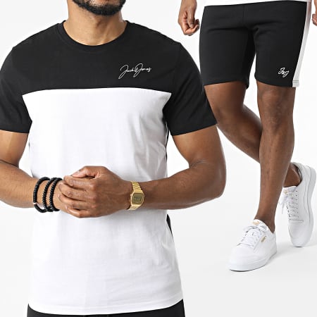 Jack And Jones - Conjunto de camiseta y pantalón corto Jogging Black White Blocking Camiseta