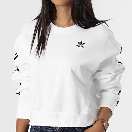 Adidas Originals - Sweat Crewneck Crop Femme A Bandes HN8317 Blanc 
