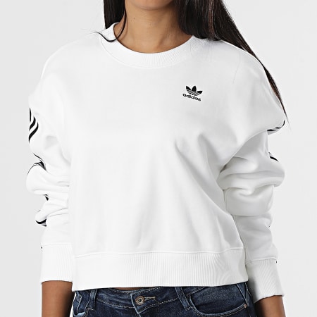 Adidas Originals - Sweat Crewneck Crop Femme A Bandes HN8317 Blanc