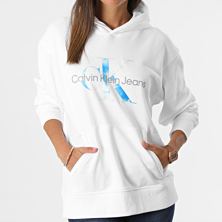 Calvin Klein - Sudadera con capucha Mujer Aqua Monogram 8988 Blanco