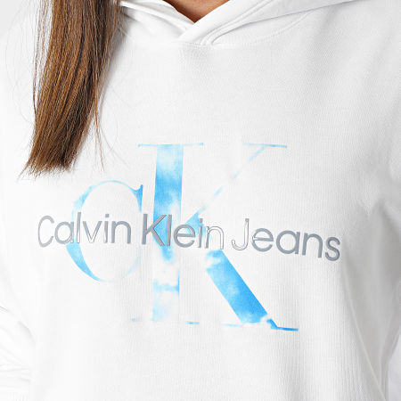 Calvin Klein - Sweat Capuche Femme Aqua Monogram 8988 Blanc
