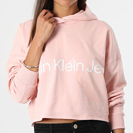 Calvin Klein - Sudadera con capucha para mujer Crop 8996 Rosa
