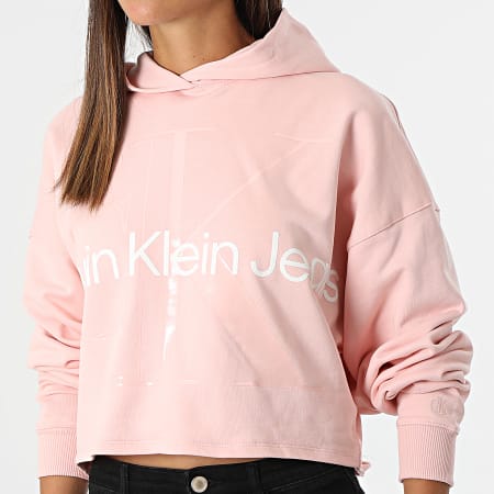 Calvin Klein - Sudadera con capucha para mujer Crop 8996 Rosa
