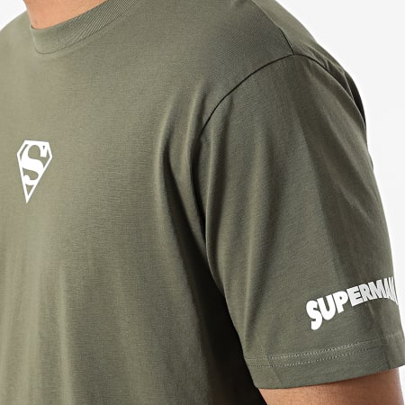 DC Comics - Tee Shirt Oversize Grande Logo Petto Verde Khaki Bianco