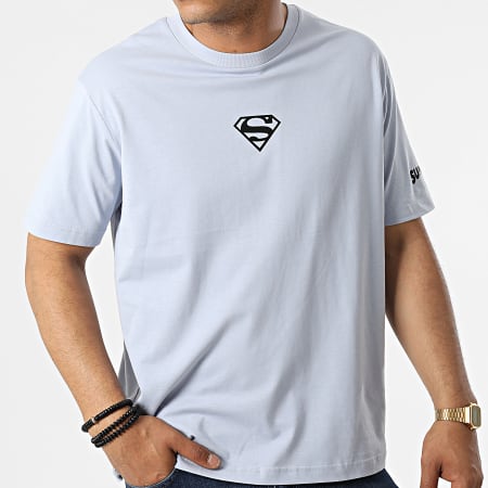 DC Comics - Tee Shirt Oversize Large Chest Logo Bleu Ciel Noir