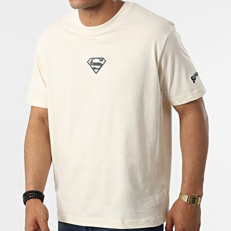 DC Comics - Tee Shirt Oversize Grande Logo Petto Beige Screziato Nero