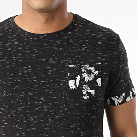 Paname Brothers - Maglietta nera con motivo floreale Chiné e tasca sul petto