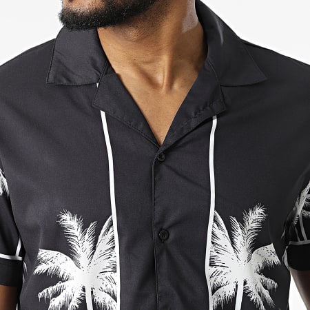 Frilivin - Bm1570 Set di camicia a maniche corte e pantaloncini da jogging in bianco e nero con motivi floreali