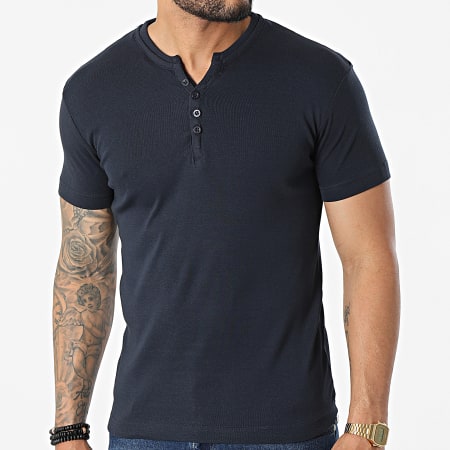 Classic Series - Tee Shirt Theo con colletto tunisino blu navy