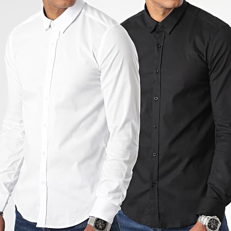 LBO - Set di 2 camicie a maniche lunghe slim fit 2514 bianco e nero