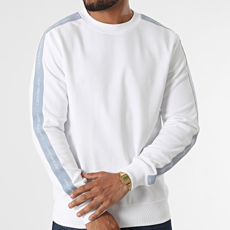Calvin Klein - Top in felpa con collo a giro di nastro a contrasto 0037 Bianco
