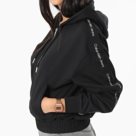 Calvin Klein - Sudadera con capucha y cremallera para mujer con rayas 8981 Negro