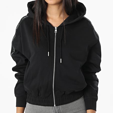 Calvin Klein - Sudadera con capucha y cremallera para mujer con rayas 8981 Negro