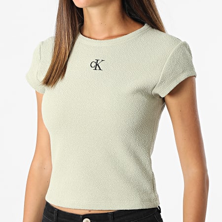 Calvin Klein - Maglietta donna Crop Slub RIB Fitted 9126 Verde Khaki