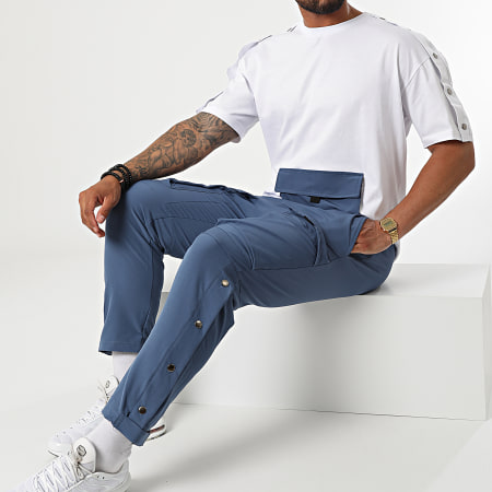 Classic Series - F22-907T Blanco Azul Claro Cargo Pantalones Camiseta Conjunto