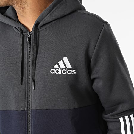 Adidas Sportswear - HK2879 Felpa con cappuccio e zip a righe nere grigio navy antracite